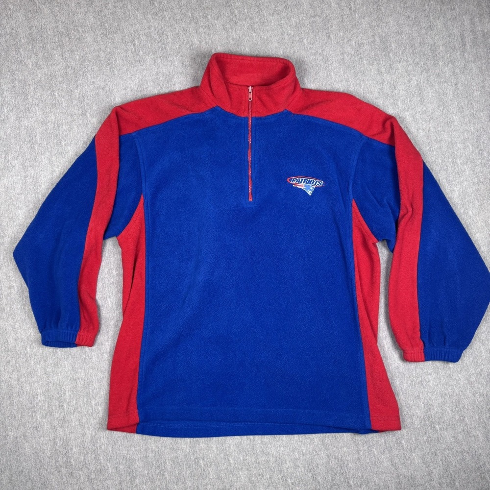 VTG New England Patriots NFL Active Fleece 1/4 Zip Pullover Men's XL Red Blue